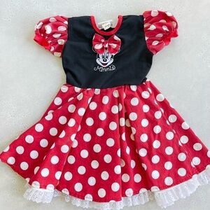 Vintage Walt Disney World Kids Minnie Mouse Red White Polka Dot Dress XS 4-5